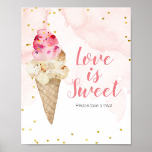 Blush Pink and Gold Ice Cream Love is Sweet Sign