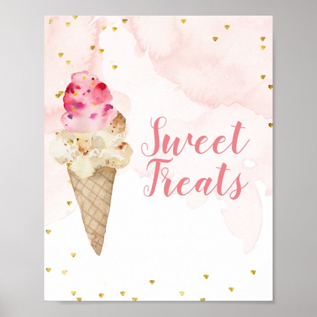 Blush Pink and Gold Ice Cream Sweet Treats Poster (Front)