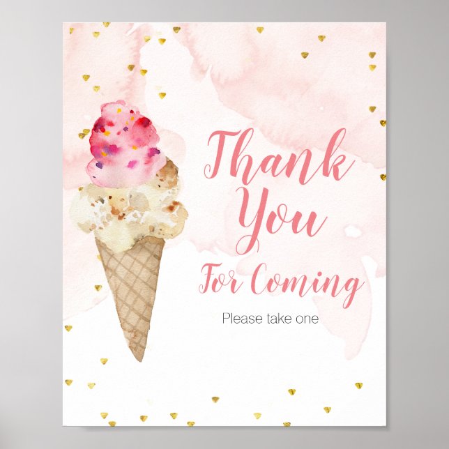 Blush Pink and Gold Ice Cream Thank you for coming Poster (Front)