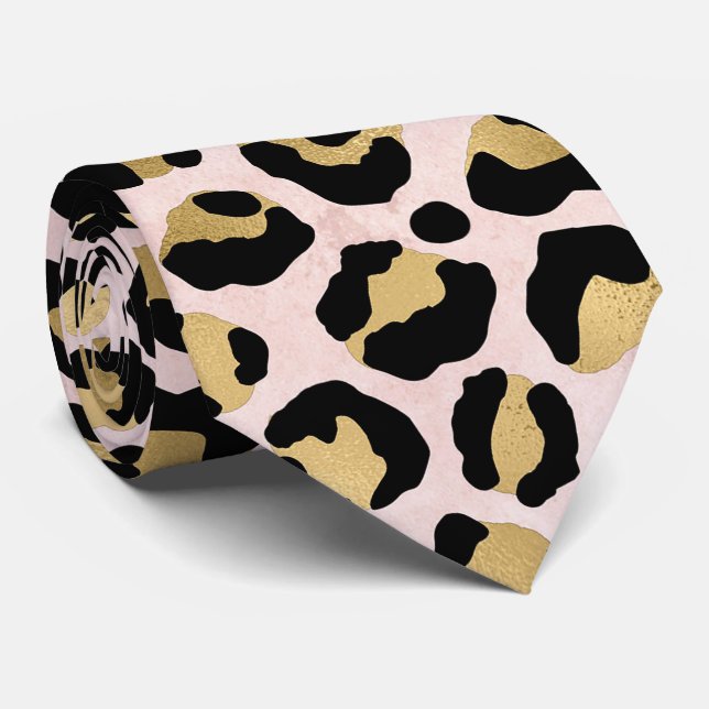 Blush Pink and Gold Leopard Print Tie (Rolled)