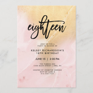Blush Pink and Gold Marble   18th Birthday Party Invitation
