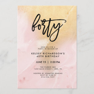 Blush Pink and Gold Marble   40th Birthday Party Invitation