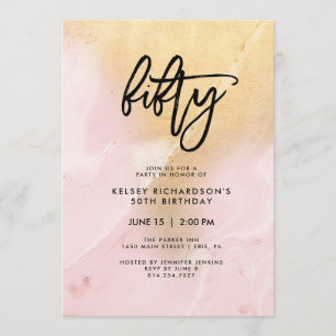 Blush Pink and Gold Marble   50th Birthday Party Invitation