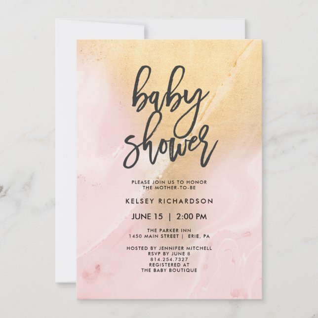 Blush Pink and Gold Marble | Baby Shower Invitation (Front)
