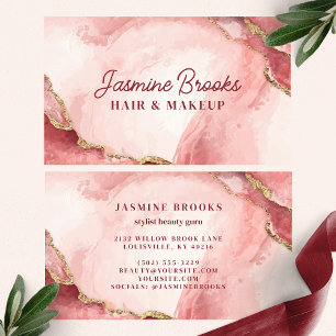 Blush Pink and Gold Marble Chic Watercolor  Business Card