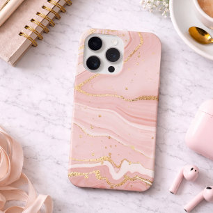 Blush Pink and Gold Marble iPhone 15 Pro Case