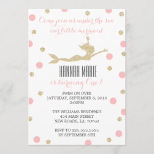 Blush Pink and Gold Mermaid Birthday Party Invitation