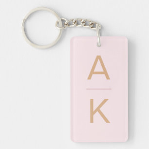Blush pink and gold modern personalised monogram key ring