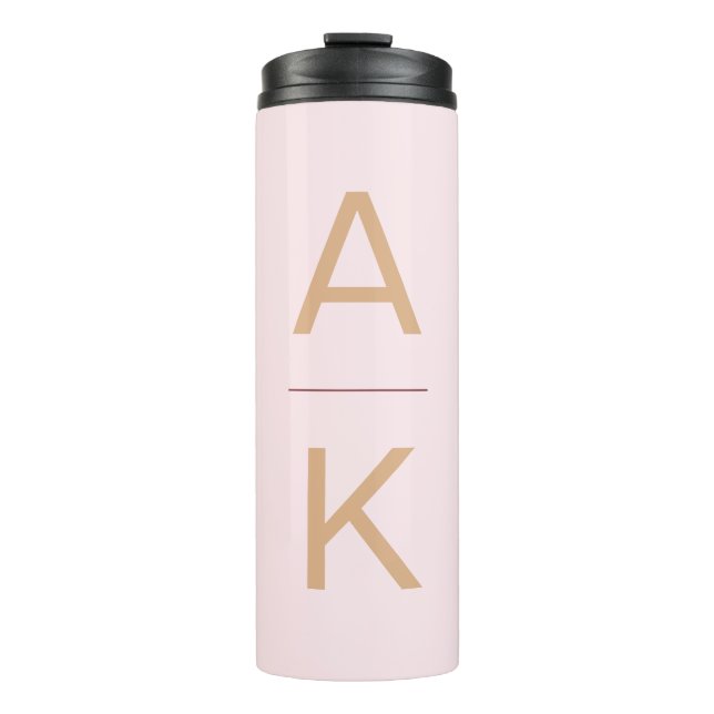 Blush pink and gold modern personalised monogram thermal tumbler (Front)