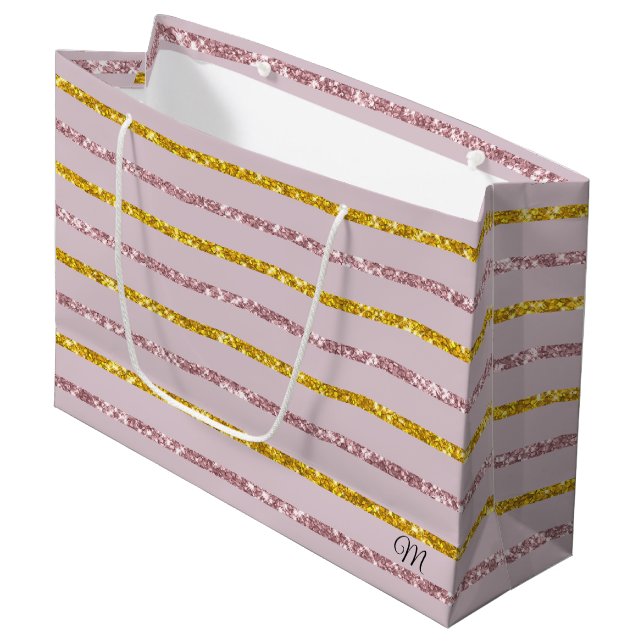 Blush Pink and Gold Monogram Gift Bag (Front Angled)