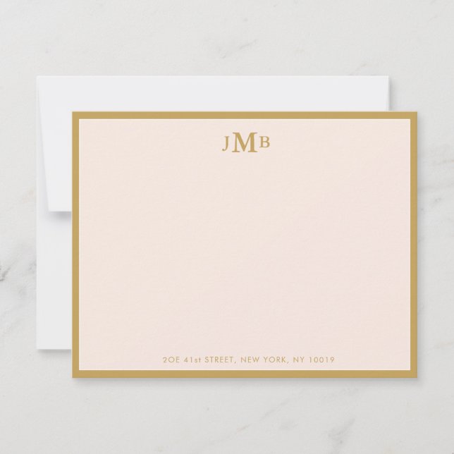 Blush pink and gold Monogrammed Formal Flat Thank You Card (Front)