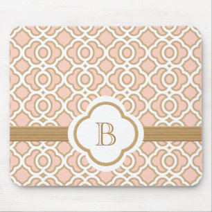 Blush Pink and Gold Moroccan Monogrammed Mouse Mat
