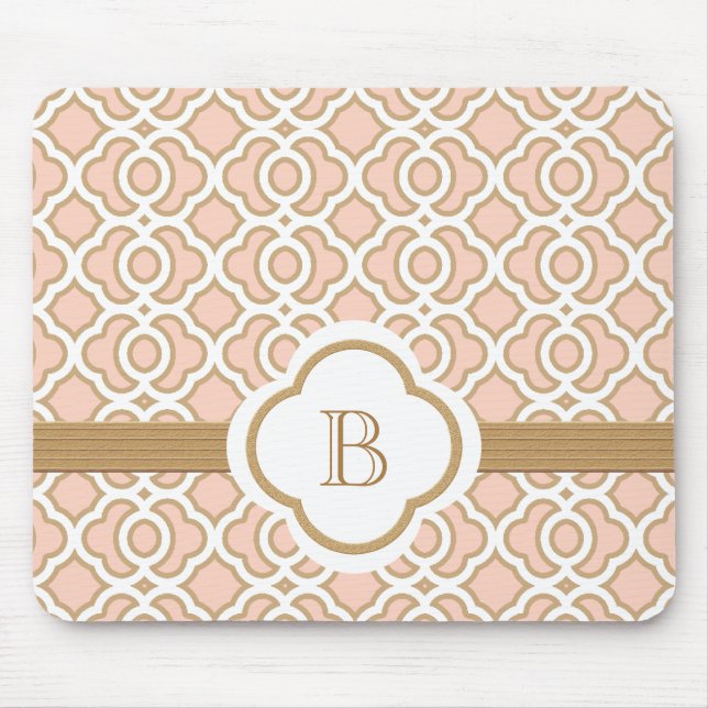 Blush Pink and Gold Moroccan Monogrammed Mouse Mat (Front)