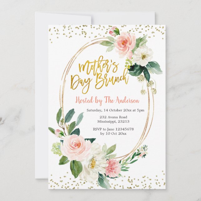 Blush Pink and Gold Mother's Day Brunch Invitation (Front)