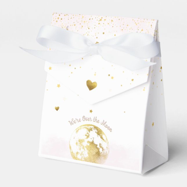 Blush Pink and Gold Over the Moon Baby Shower Favour Box (Front Side)