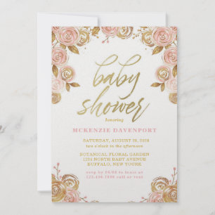 Blush Pink and Gold Peony Chic Girl Baby Shower Invitation