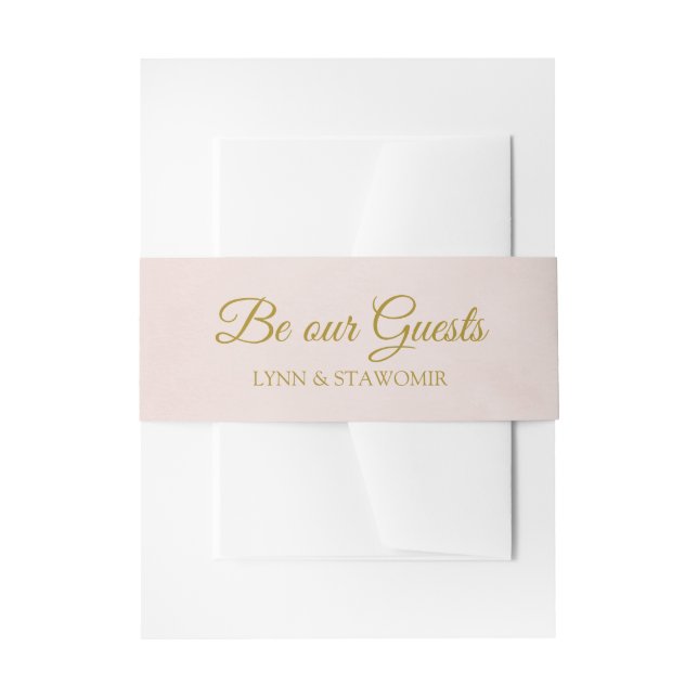 Blush Pink and Gold Personalised Invitation Belly Band (Front Example)