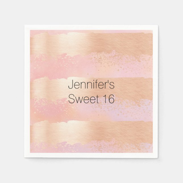 Blush Pink and Gold Personalised Paper Napkins (Front)