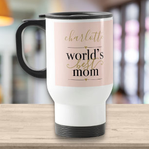 Blush Pink and Gold Personalised Worlds Best Mum Travel Mug
