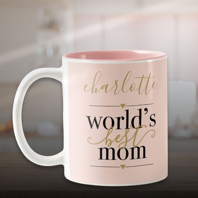 Blush Pink and Gold Personalised Worlds Best Mum Two-Tone Coffee Mug (Blush Pink and Gold Personalized Worlds Best Mom Two-Tone Coffee Mug)
