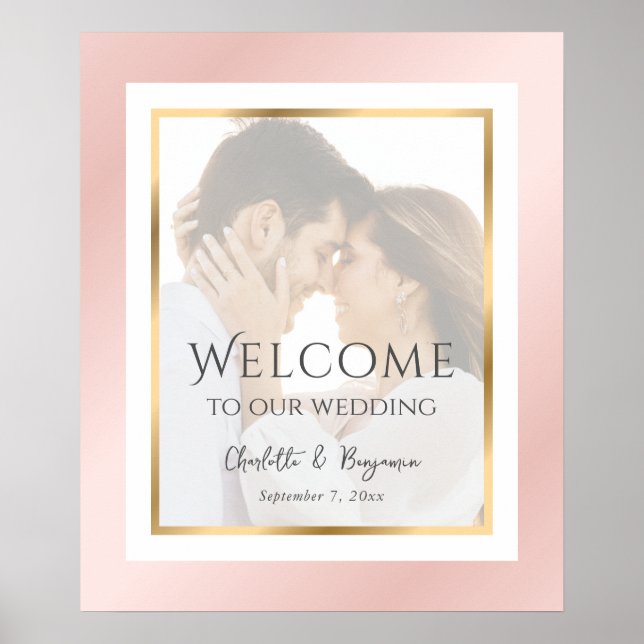 Blush Pink and Gold Photo Wedding Welcome Sign (Front)