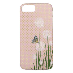 blush pink and gold polka dots with butterfly iPhone 8/7 case