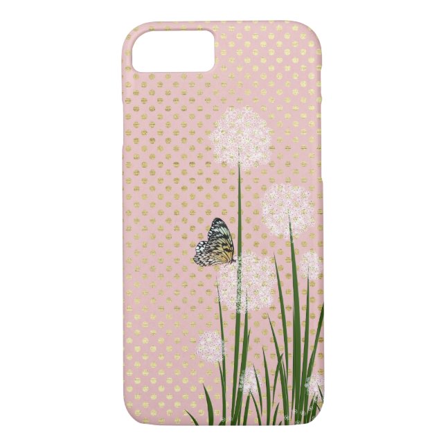 blush pink and gold polka dots with butterfly Case-Mate iPhone case (Back)