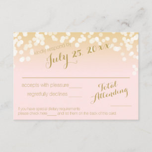 Blush Pink and Gold Sparkle Lights RSVP Card
