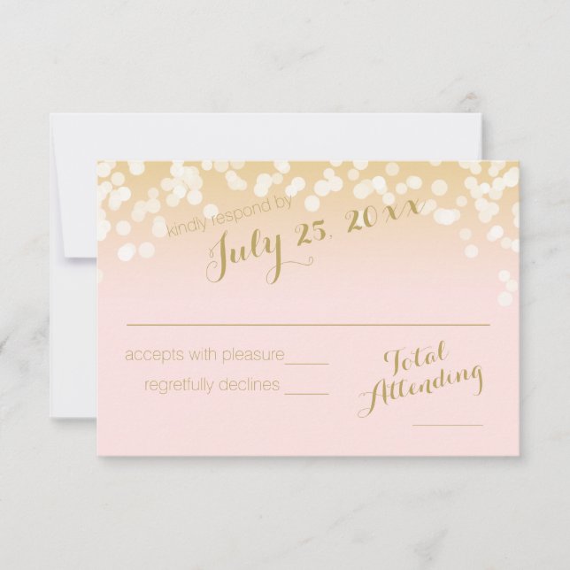 Blush Pink and Gold Sparkle Lights RSVP Card (Front)