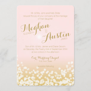 Blush Pink and Gold Sparkle Lights Wedding Invitation