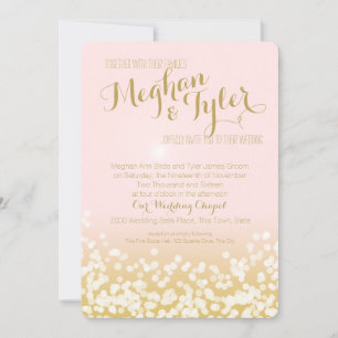 Blush Pink and Gold Sparkle Lights Wedding Invitation