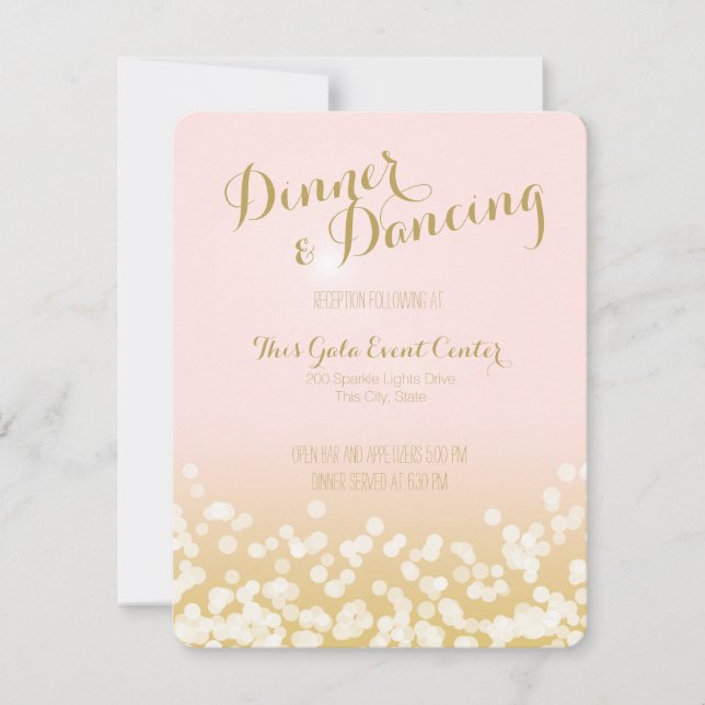 Blush Pink and Gold Sparkle Wedding Reception Invitation (Front)