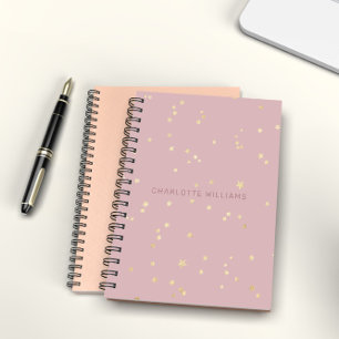 Blush Pink And Gold Stars Personalised Monogram Notebook
