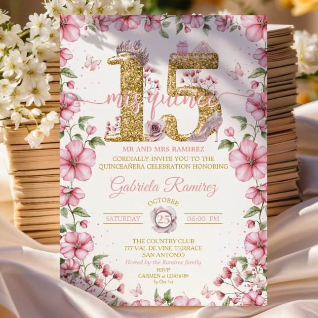 Blush Pink and Gold Tiara Mis Quince Quinceañera Invitation (Creator Uploaded)