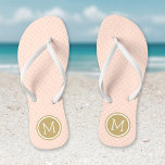 Blush Pink and Gold Tiny Dots Monogram Flip Flops<br><div class="desc">Custom printed flip flop sandals with a cute girly polka dot pattern and your custom monogram or other text in a circle frame. Click Customise It to change text fonts and colours or add your own images to create a unique one of a kind design!</div>