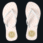 Blush Pink and Gold Trellis Monogram Flip Flops<br><div class="desc">Custom printed flip flop sandals with a stylish modern trellis pattern and your custom monogram or other text in a circle frame. Click Customise It to change text fonts and colours or add your own images to create a unique one of a kind design!</div>