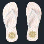Blush Pink and Gold Trellis Monogram Flip Flops<br><div class="desc">Custom printed flip flop sandals with a stylish modern trellis pattern and your custom monogram or other text in a circle frame. Click Customise It to change text fonts and colours or add your own images to create a unique one of a kind design!</div>