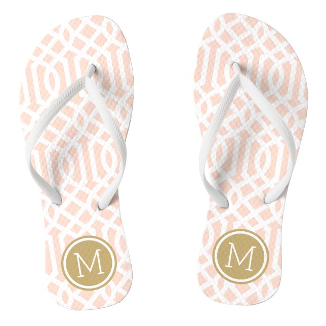 Blush Pink and Gold Trellis Monogram Flip Flops (Footbed)