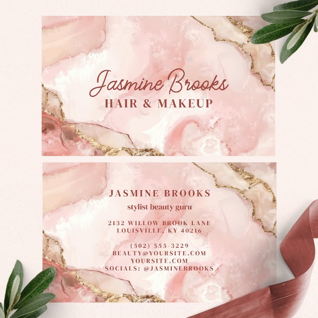 Blush Pink and Gold Watercolor Chic Business Card (Creator Uploaded)