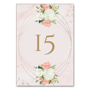 Blush Pink and Gold Watercolor Floral Table Number