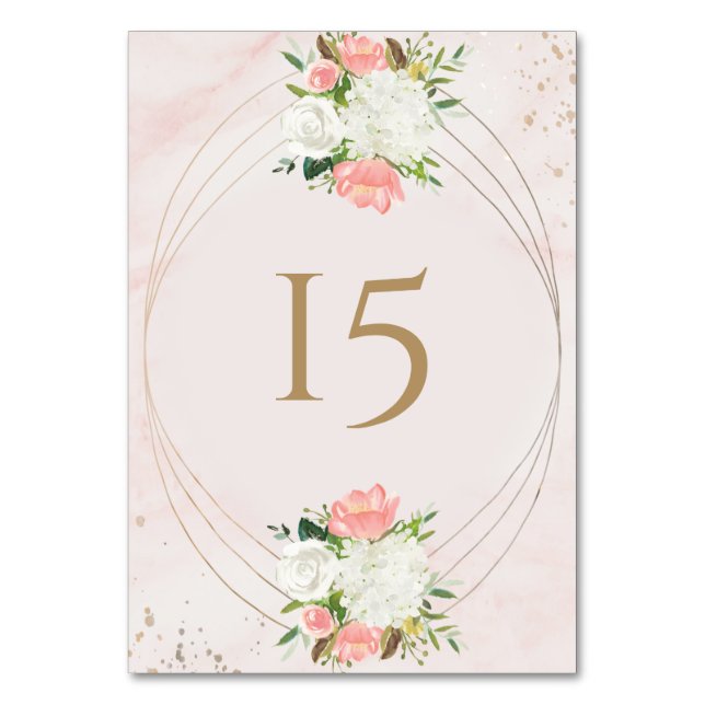 Blush Pink and Gold Watercolor Floral Table Number (Front)