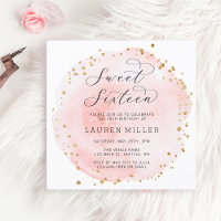 Blush Pink and Gold Watercolor Sweet Sixteen