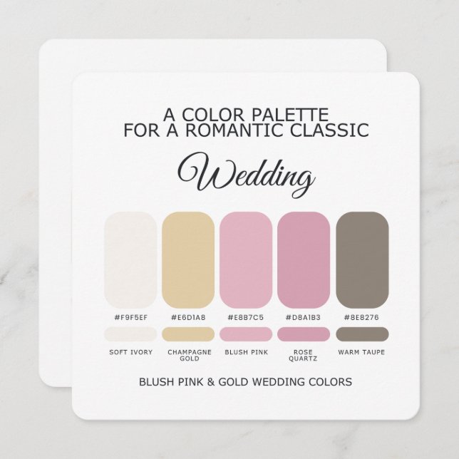 Blush Pink and Gold Wedding Color Palette Card (Front/Back)