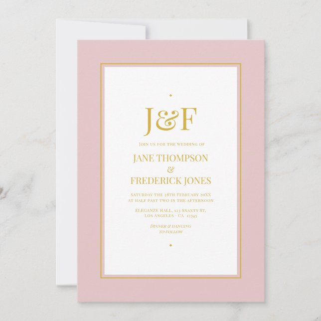 Blush Pink and Gold Wedding Invitation (Front)
