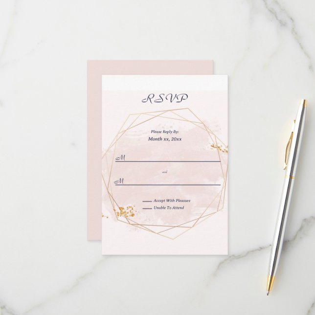 Blush Pink and Gold Wedding  RSVP Card (Front/Back In Situ)