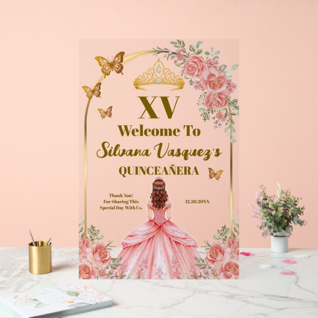 Blush Pink and Gold Welcome Sign for Quinceanera (Wedding)