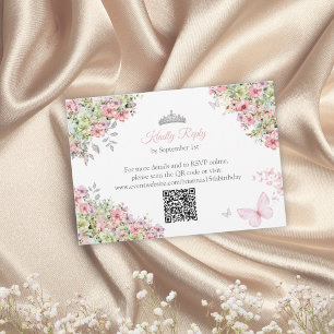 Blush Pink and Green Floral Butterfly Quinceañera RSVP Card