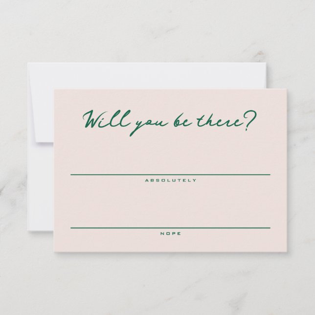 Blush Pink and Green Simple RSVP Card (Front)