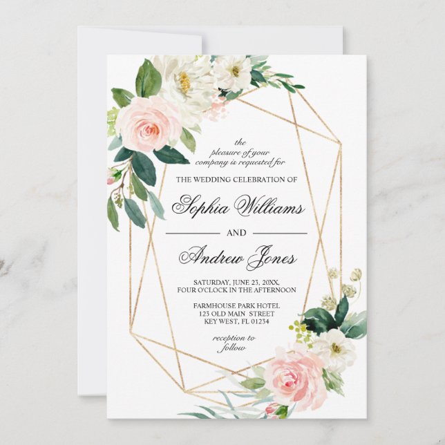 Blush Pink and Greenery Leaves Wedding Invitation (Front)