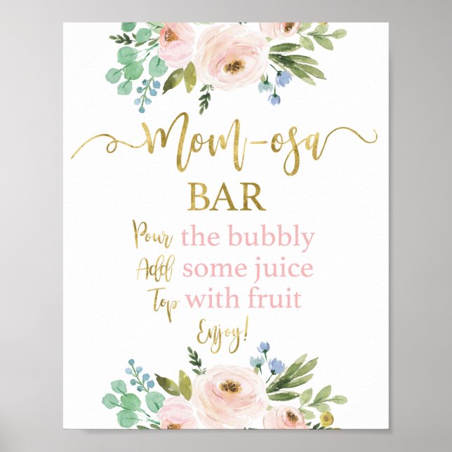 Blush pink and greenery momosa bar sign (Front)